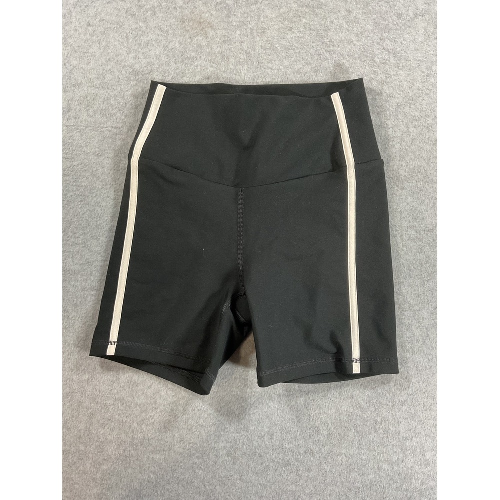 YPB Abercrombie sculptLUX Black High Rise Bike Shorts Side Stripe XS 2406